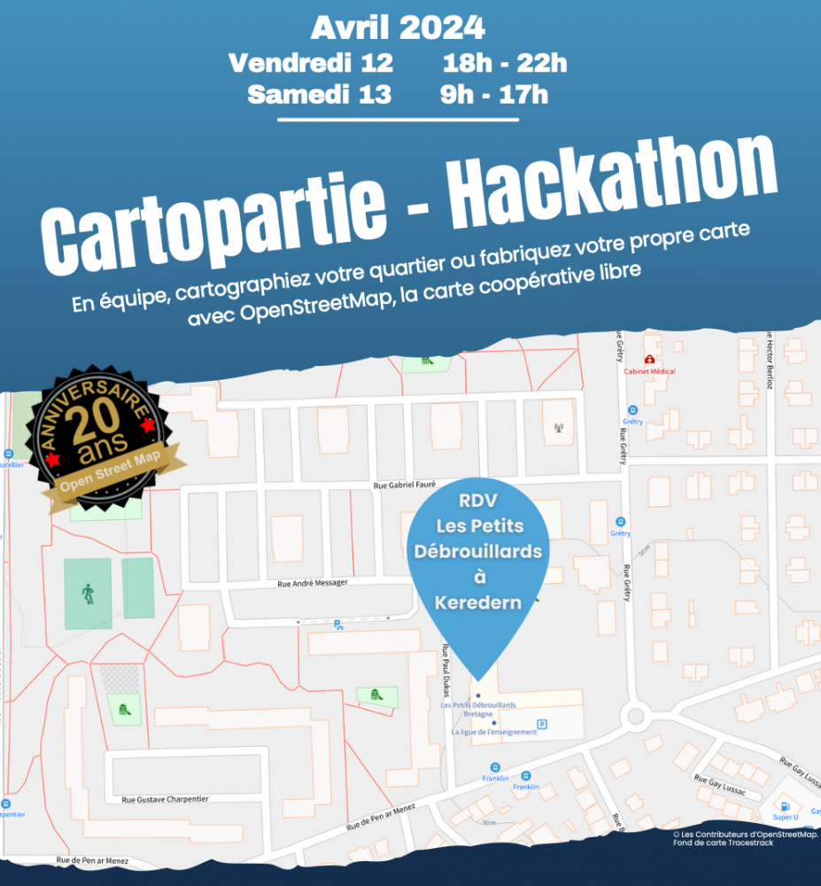 Affiche hackathon 20 ans OSM