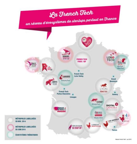 Carte des métropoles labellisées French Tech